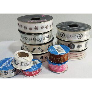 Dog Kitty Pet Ribbon Soccer Sports Ball Mix Lot Satin Fabric rolls Vintage Stock